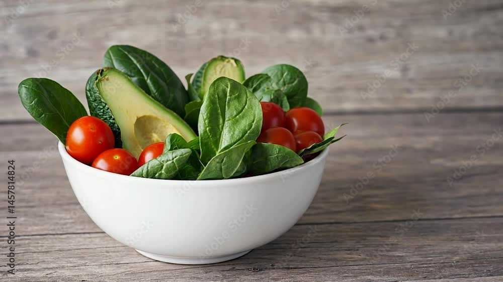 Healthy salad ingredients in bowl on wooden table. Possible use Nutrition, healthy eating, diet, lifestyle Healthy salad ingredients in bowl on wooden table. Possible use Nutrition, healthy eating, diet, lifestyle