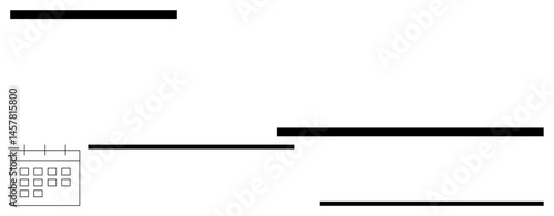 Simple calendar grid beside horizontal black lines suggesting timelines and order. Ideal for productivity, planning, time management, scheduling, organization, focus, efficiency. Flat simple metaphor