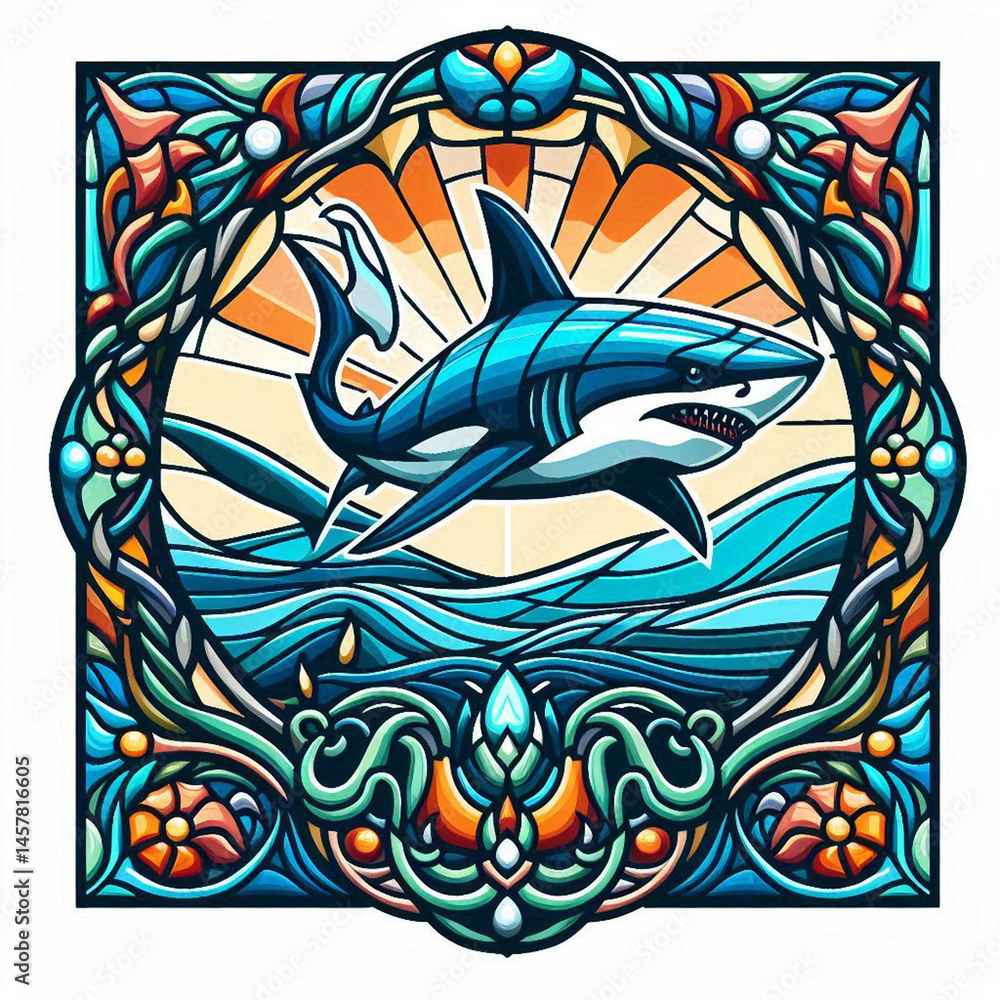 Obraz premium Ornate frame design showcasing a majestic shark.