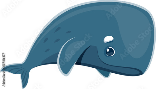 Cartoon whale character, sea sperm underwater animal. Isolated vector cachalot magnificent marine enormous size creature with powerful body and square shaped head. Whale inhabit deep ocean waters
