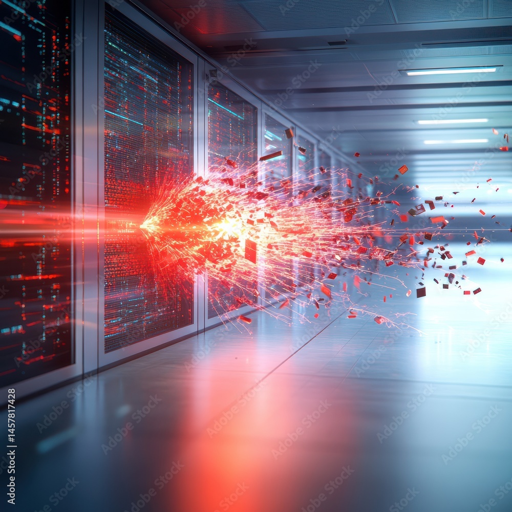 Fototapeta premium Dynamic data burst event data center digital imagery high-tech environment perspective concept