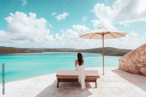Woman Relaxing on Tropical Beach with Turquoise Water View