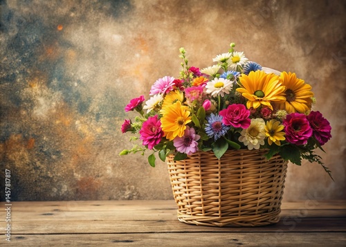 Rustic Floral Basket, Spring Flowers, Woven Container, Plant Pot, Countryside Decor