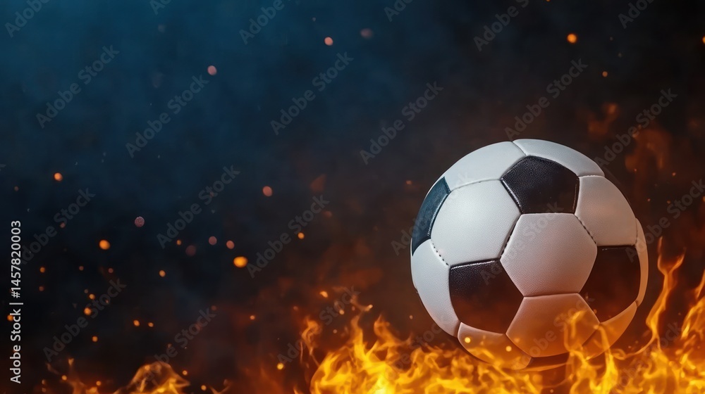 Naklejka premium Soccer ball on fire with smoke and sparks