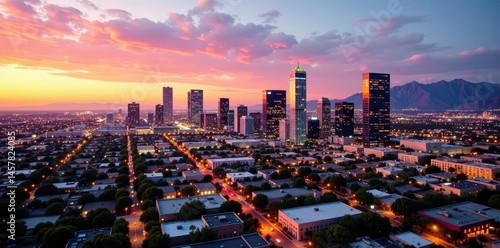 Phoenix downtown cityscape, Arizona Modern and historic buildings blend , steel, photography