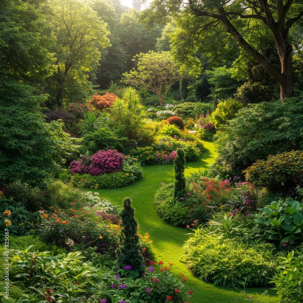 Obraz premium Vibrant Colorful Garden Landscape in Sunlight