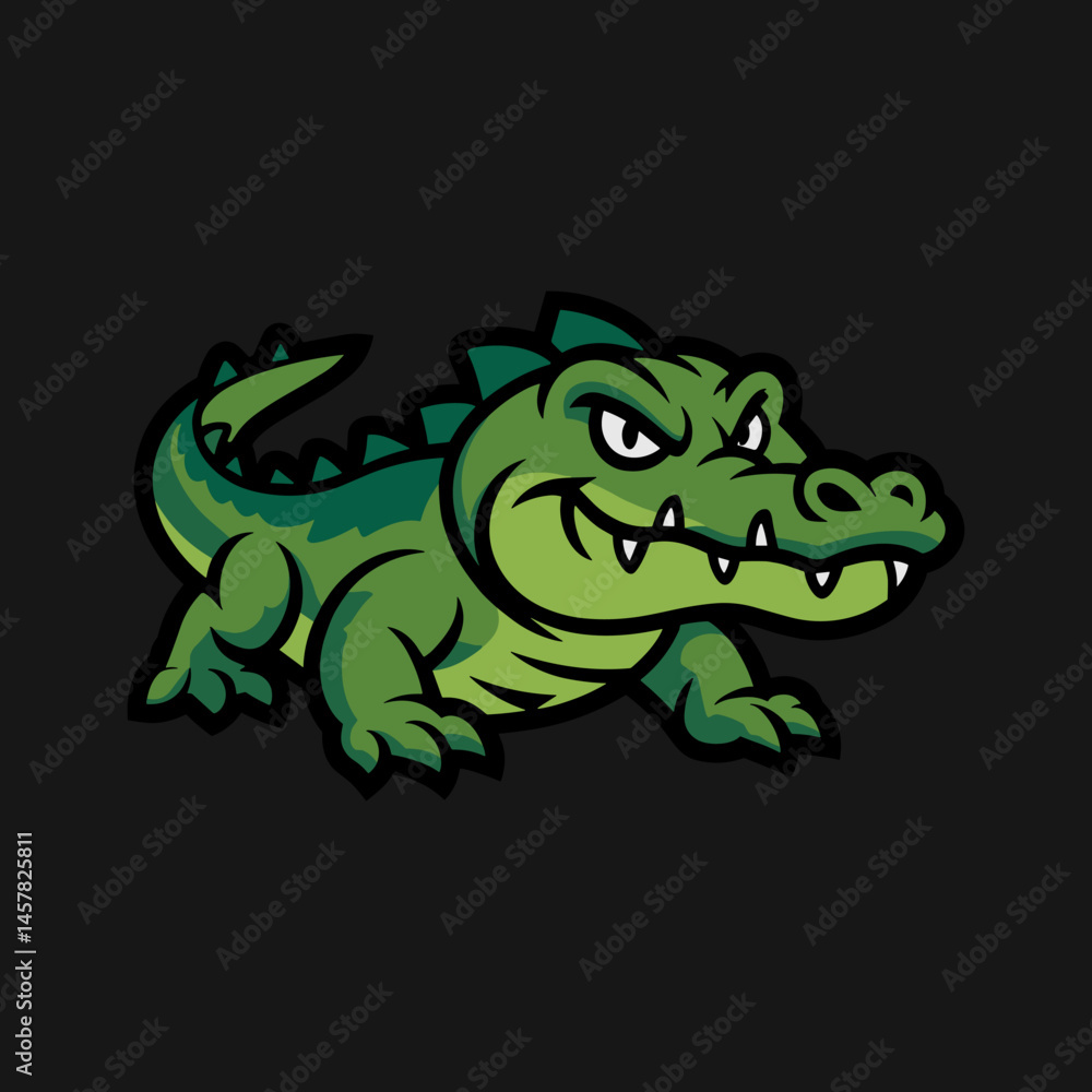 Fototapeta premium Playful Cartoon Green Alligator or Crocodile Character in a Low Stalking Pose