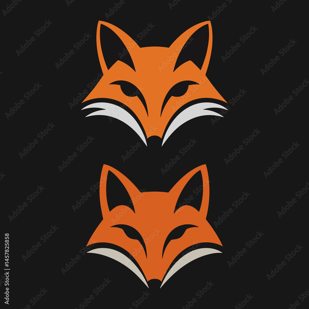 Obraz premium Twin Stylized Orange Fox Head Logos with Black and White Accents