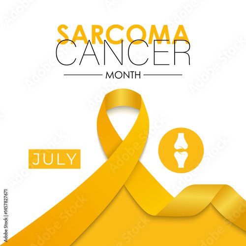 Sarcoma and Bone Cancer Awareness Month Observed annually in July. Realistic ribbon and bone banner poster background design template. Bone Cancer Day Concept. connective tissues, such as fat, muscle.