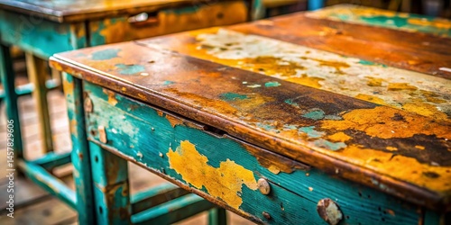 Worn School Desk Surface with Faded Vintage Spray Paint Graffiti - Landscape Photography