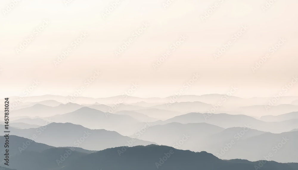 Obraz premium A serene, distant view of undulating mountain ranges under a soft
