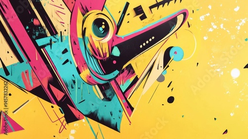 Abstract Colorful Birdlike Creature Art Design
