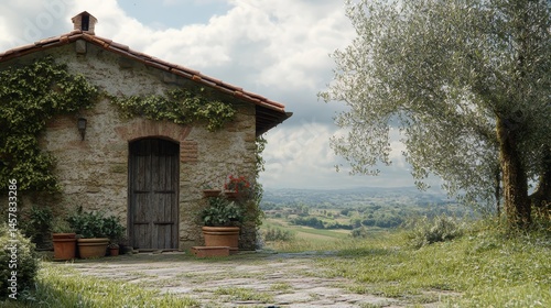 Rustic Stone Cottage Overlooking Verdant Valley Landscape