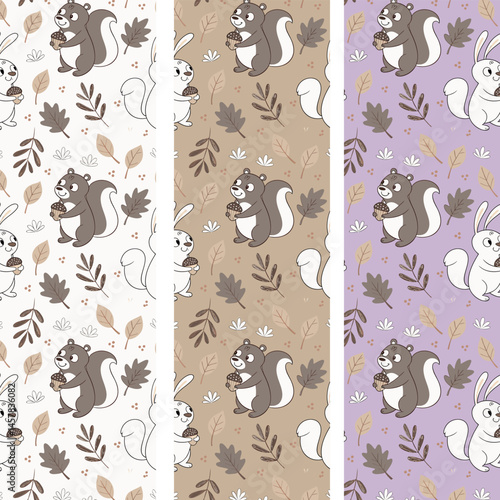 Cute and lovely adorable rabbit autumn leaf mushrooms woodland hedgehog design for kids market as vectors 