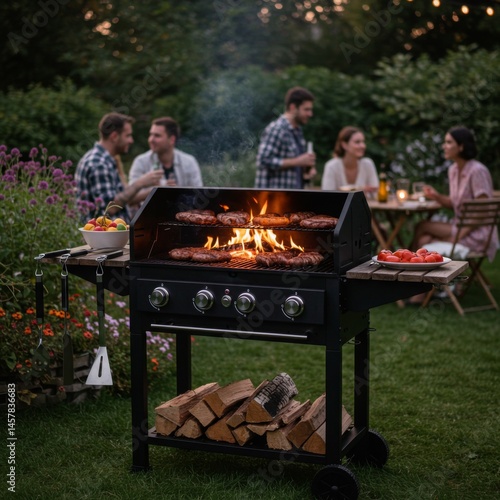 Friends Enjoying BBQ and Drinks at an Outdoor Summer Party