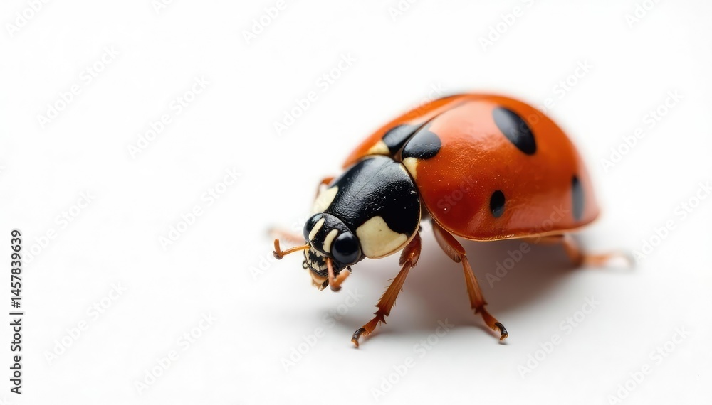 Close-up of a single ladybug on white background, nature, insect, wildlife Close-up of a single ladybug on white background, nature, insect, wildlife