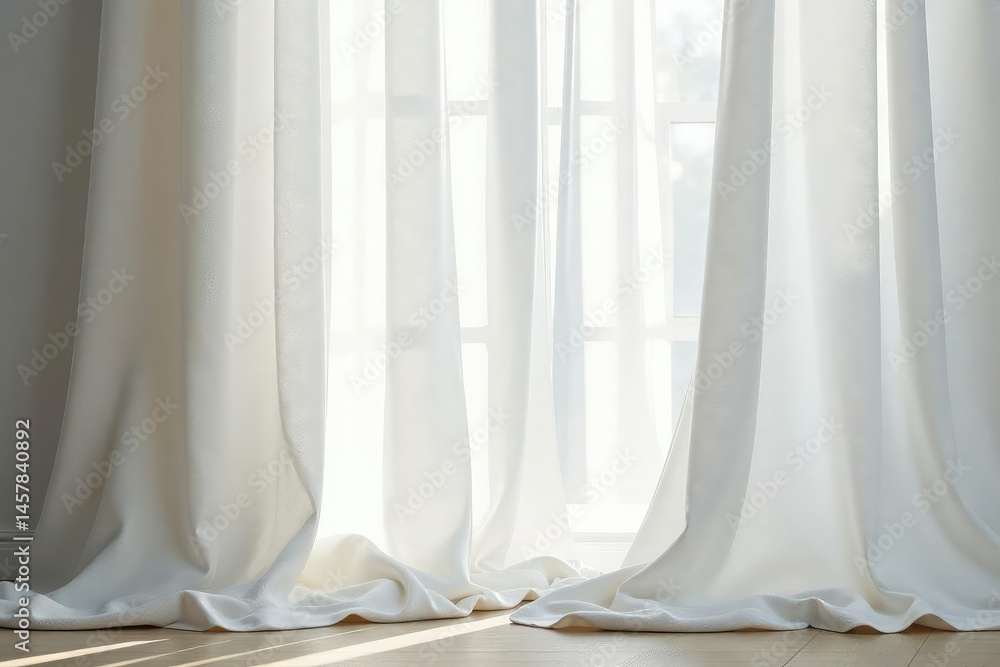 Flowing sheer white linen curtains, soft folds, fold, fabric Flowing sheer white linen curtains, soft folds, fold, fabric