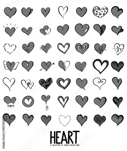 Heart Related Doodle vector icon set. Drawing sketch illustration hand drawn line eps10