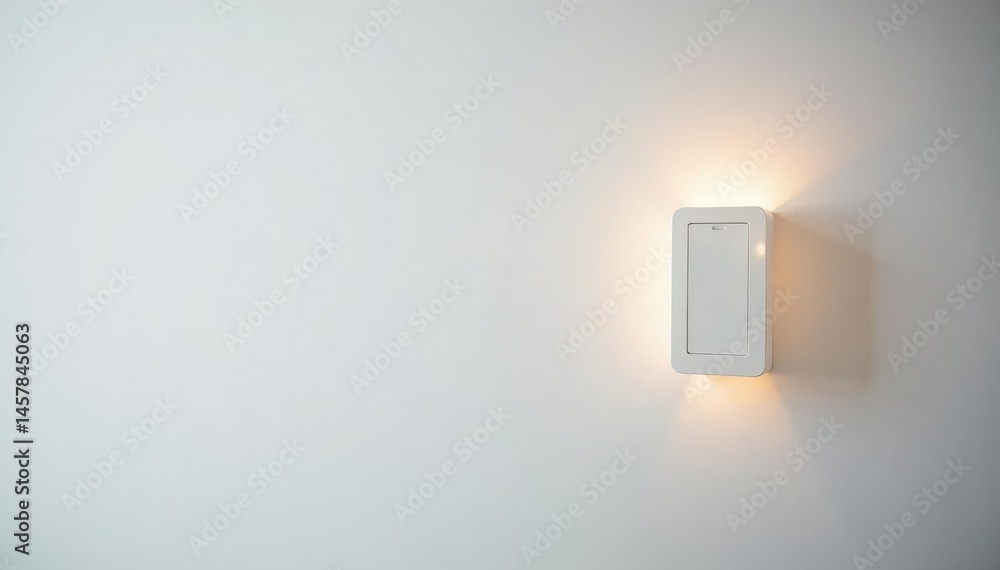 One light switch flipped up against pure white , on, house, black One light switch flipped up against pure white , on, house, black