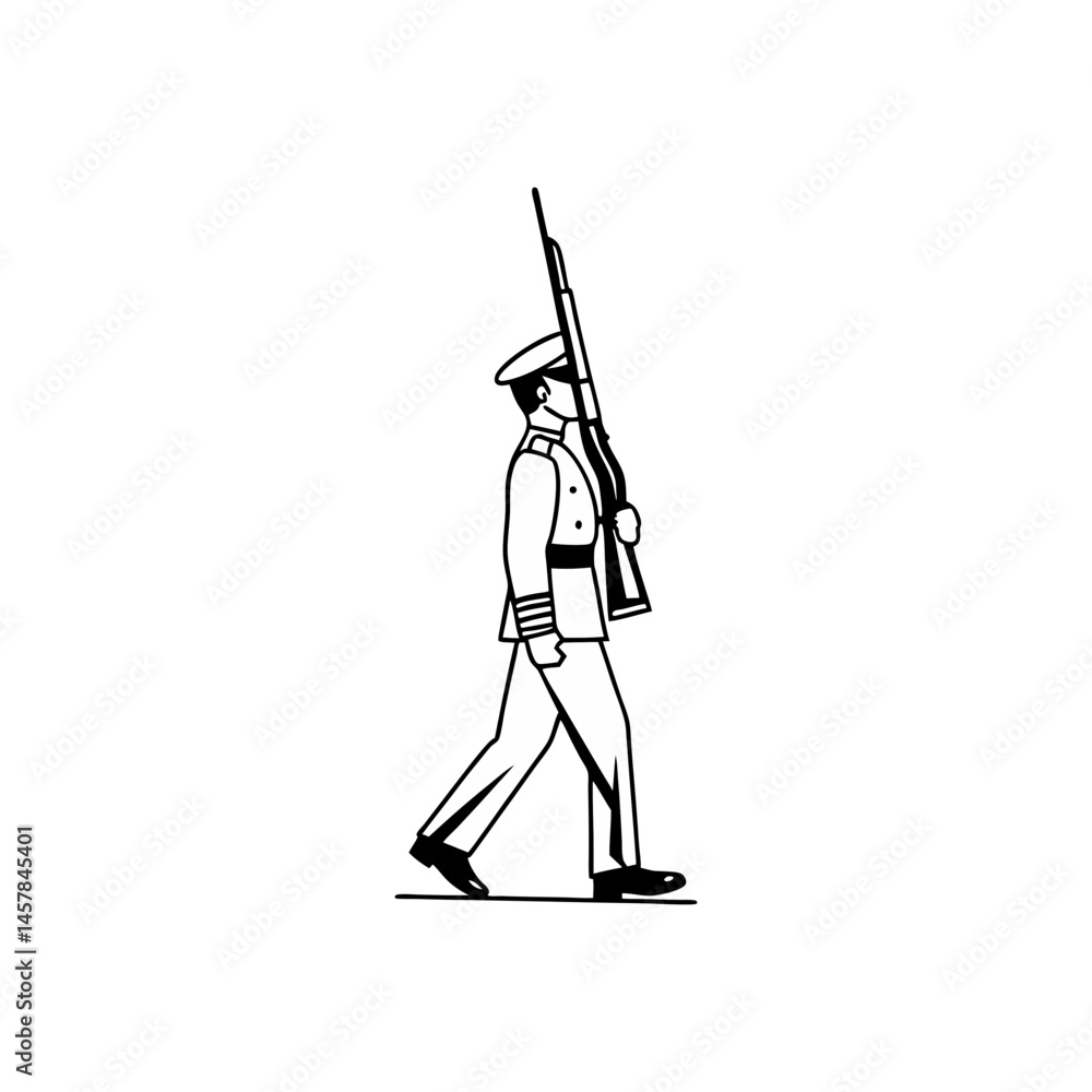 Fototapeta premium Marching Soldier Silhouette with Rifle – Military Parade Icon