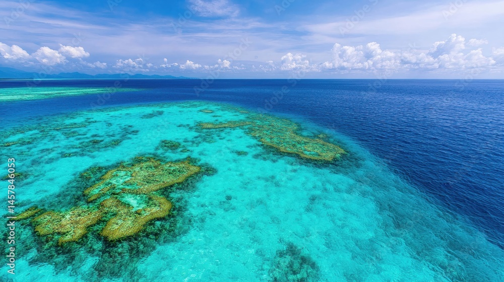 Obraz premium Aerial View of Vibrant Coral Reef and Crystal Clear Ocean Waters