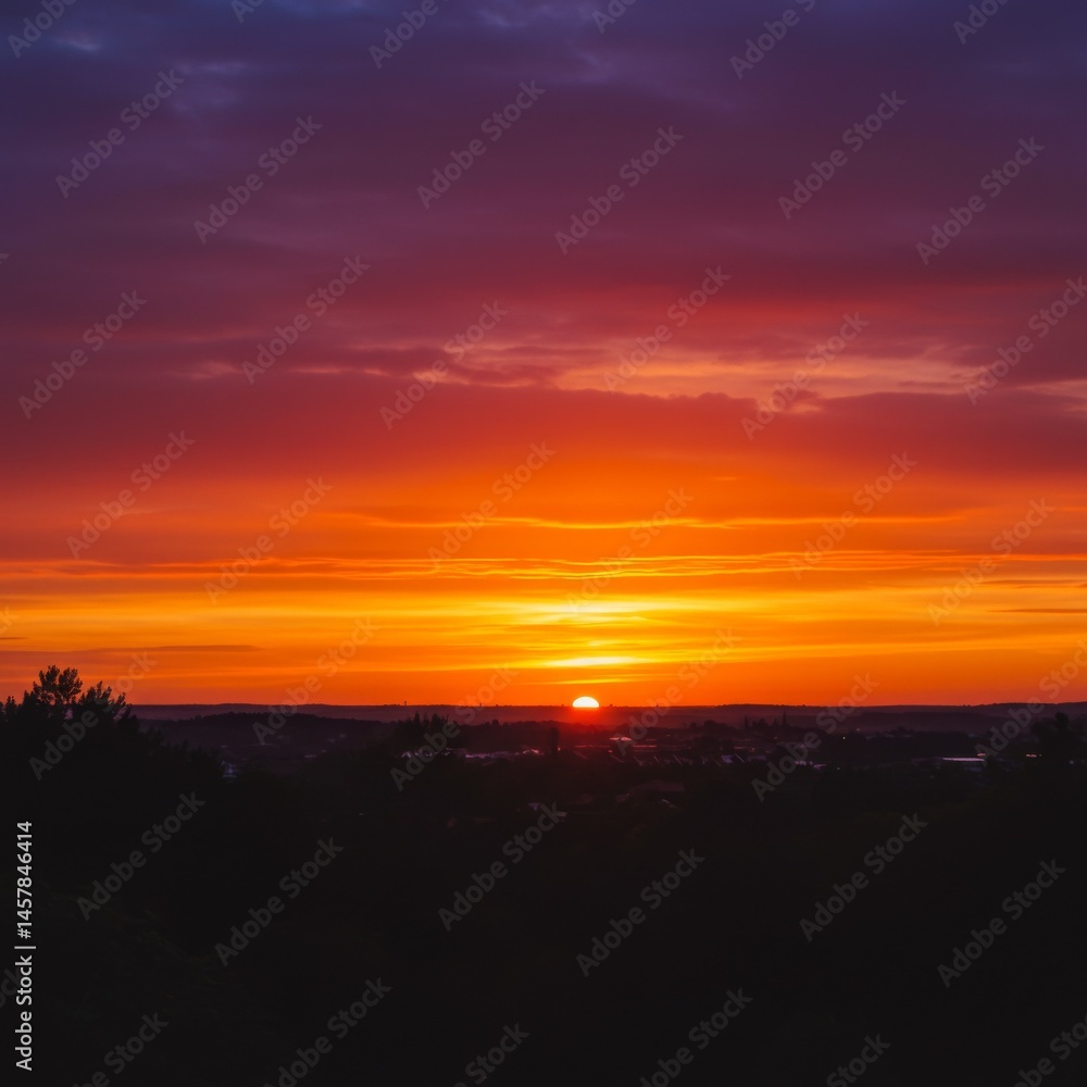 Obraz premium Vibrant Sunset Landscape with Orange and Purple Hues