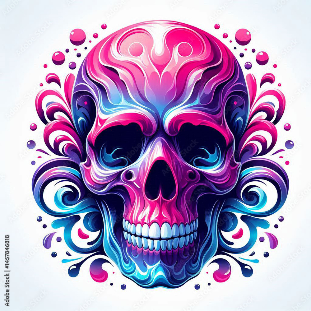 Fototapeta premium Vibrant, ornate skull design with swirling patterns.