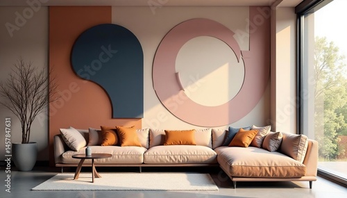 Abstract geometric shapes in muted tones create a sophisticated interior design repeat , interior, tileable