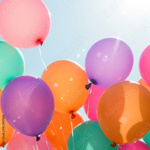Colorful Balloons Floating in a Sunny Sky
