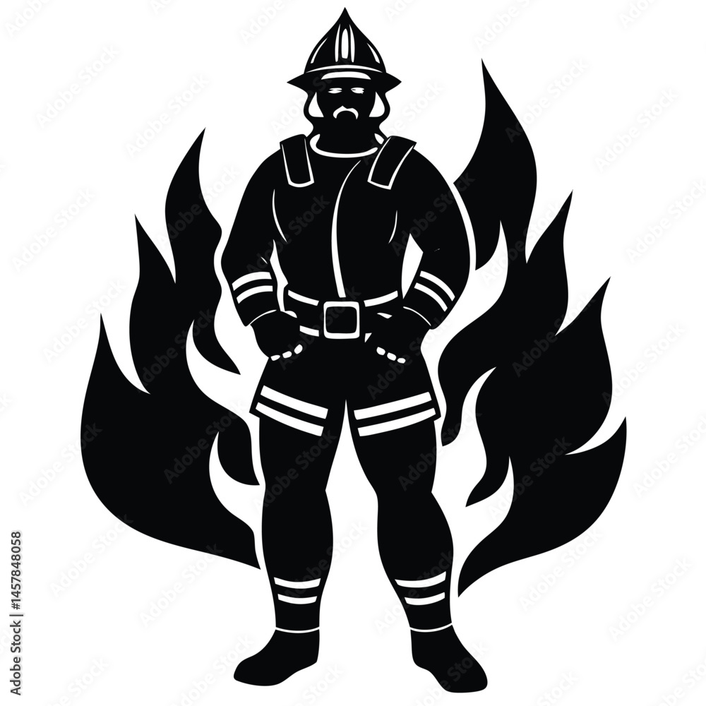 custom made wallpaper toronto digitalFirefighter vector Silhouette illustration Firefighter posing heroically beside flames