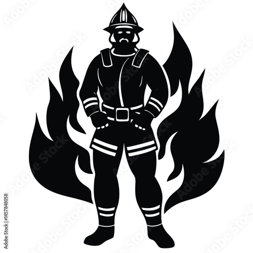Wallpaper Mural Firefighter vector Silhouette illustration Firefighter posing heroically beside flames Torontodigital.ca