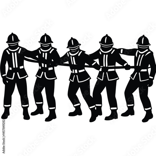 Firefighter vector Silhouette illustration Firefighters forming human chain