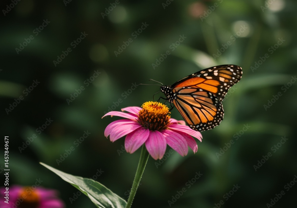Fototapeta premium Monarch Butterfly on Pink Flower in Garden