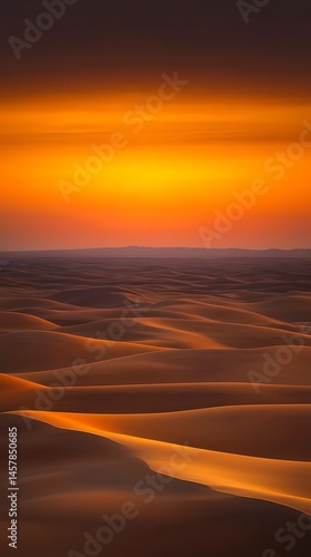 Dramatic Desert Sunset Landscape Golden Hour Sand Dunes Scenic View