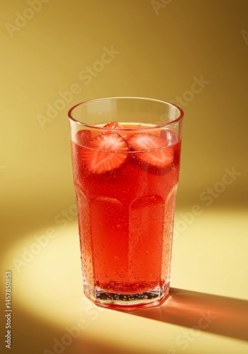 Wallpaper Mural Refreshing Red Strawberry Drink in Glass on Yellow Background Torontodigital.ca