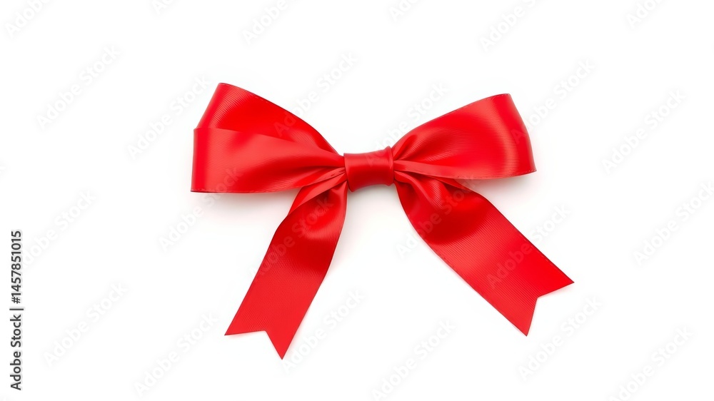 A vibrant red satin ribbon is tied into a perfect bow on a plain white background ideal for gift wrapping. A vibrant red satin ribbon is tied into a perfect bow on a plain white background ideal for gift wrapping.