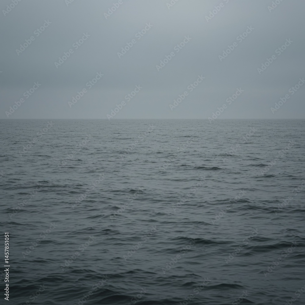 Obraz premium Calm Grey Sea Horizon Under an Overcast Sky
