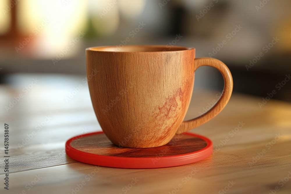 Obraz premium Wooden mug resting on a coaster.