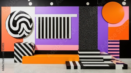 Abstract Geometric Display with Colorful Blocks and Shapes