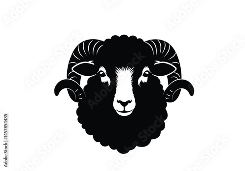 Sheep face silhouette. This image shows a black and white silhouette of a sheep's face, also known as a sheep head outline. Vector clipart illustration design.