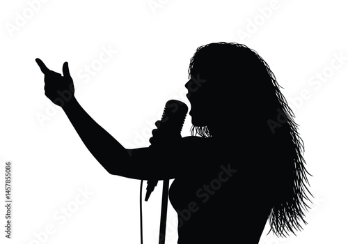 Singer silhouette. This image showcases a black silhouette of a singer holding a microphone, capturing the essence of music, performance, and stage presence. Vector clipart illustration design.