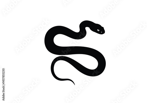 Viper silhouette. This image shows a black silhouette of a viper snake with white markings, coiled with its tongue out. Vector clipart illustration design.