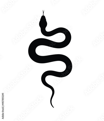 Snake silhouette. This image shows a black snake silhouette with white markings, coiled with its tongue out and tail visible. Vector clipart illustration design.