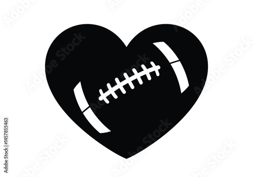 Football heart silhouette. This image shows a silhouette of a person parachuting. The parachute is fully deployed, and the person is holding onto the straps. Vector clipart illustration design.