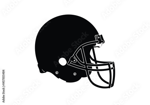 Football helmet silhouette. This image depicts a black silhouette of a football helmet, representing sports headgear used for protection in the game. Vector clipart illustration design.