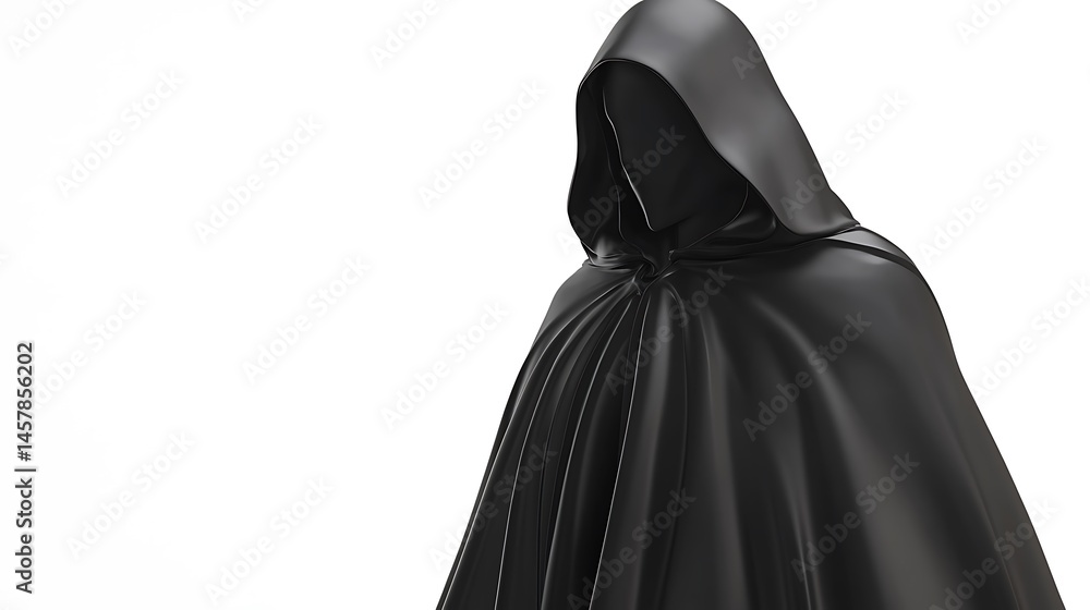 Person is wearing a black cloak and hood Person is wearing a black cloak and hood