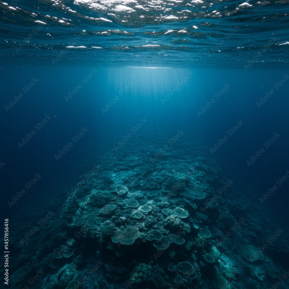 Obraz premium Underwater Coral Reef in Deep Blue Ocean