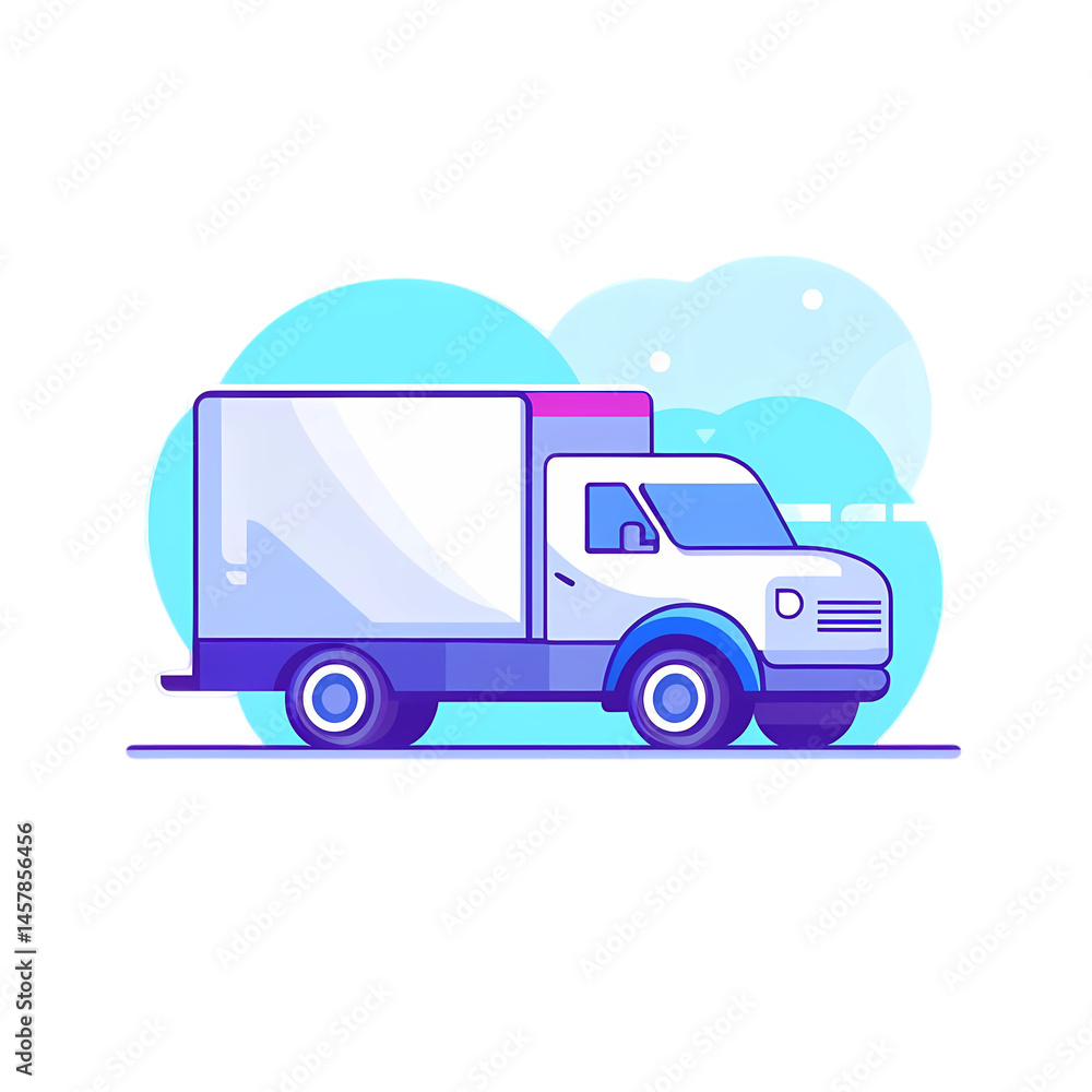 Naklejka premium White delivery van with blue cloud background illustration