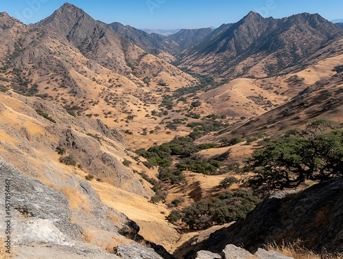 Majestic Mountain Valley Landscape Arid Hills and Dry Canyon Scenery