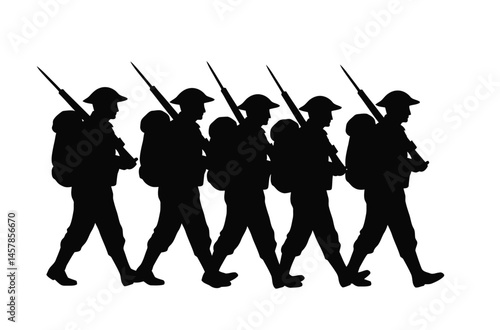 Anzac day silhouette. This image depicts a black silhouette of a soldier standing in tribute, symbolizing remembrance, honor, and sacrifice. Vector clipart illustration design.